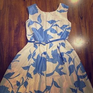 White and Blue Floral Print Dress